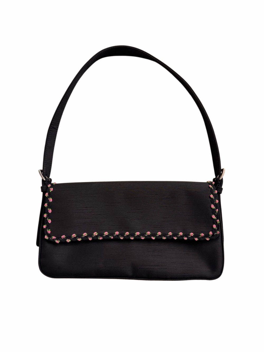 Vintage Y2K Esprit Rosebud Black Baguette Shoulder Bag